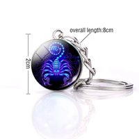Cadeau d'anniversaire 12 constellations brillant dans le noir Porte-clés Mini boule de verre Pendentif Signe du zodiaque Porte-clés Lumineux Porte-clés en métal