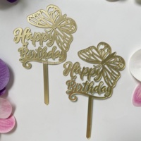 Décoration de gâteau en acrylique « Joyeux Anniversaire » pour gâteau d'anniversaire, motif papillon