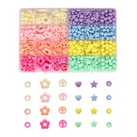 Kit de perles acryliques pastel 24 compartiments : cœurs, étoiles, fleurs, signes de paix pour la création de bijoux DIY (bracelets, colliers)