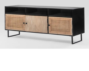 Meuble de divertissement en bois massif, fabriqué avec maestrie, avec des motifs sculptés uniques et un rangement fonctionnel pour le salon - Product Image 6