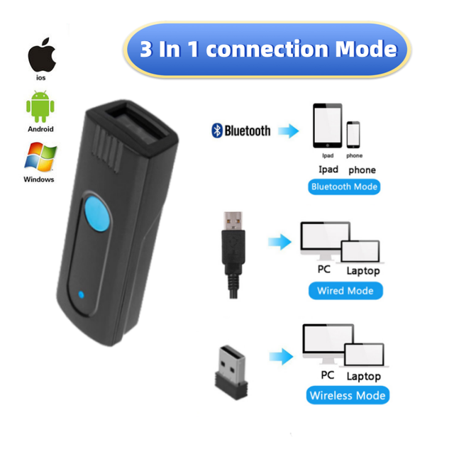 New Portable Scanner Mini 1D Blue Tooth CCD Barcode Reader 2.4G Wireless Supports Instant Upload Storage Mode Pocket Code Reader