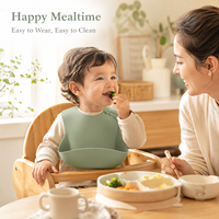 Ensemble d'alimentation pour bébé en silicone certifié FDA LFGB sans BPA, bavoir et vaisselle au design mignon, compatible lave-vaisselle, personnalisable OEM