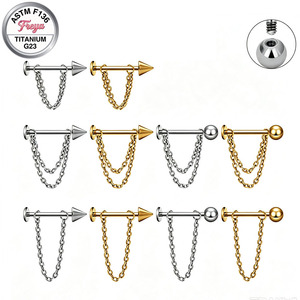 Anillos de Titanio ASTM F136 Freya para Pezones de <span class=keywords><strong>Mujer</strong></span>, con Cadena Colgante, Barra Recta, Joyería Sexy para <span class=keywords><strong>Piercing</strong></span> Corporal, Chapado en Oro - Product Image 1