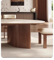 Table à manger en bois massif de style français, de forme goutte d'eau, avec plateau en pierre frittée, écologique, durable, moderne, couleur noyer
