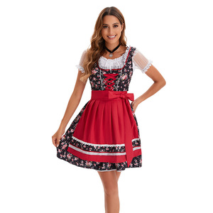 Yi Xiaoyi German Dirndl Dress Women's Beer Festival Costume M-XXL <b>Red</b> Floral Apron Style Adult Party Outfit - Product Image 5