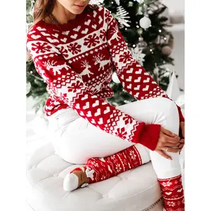 Ugly Christmas Reindeer Snowflakes Sweater Pullover Holiday Reindeer Snowman Santa Snowflakes Sweater for Women
