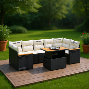 Ensemble de canapés de jardin noir et blanc crème, meubles en rotin d'extérieur avec coussins en mousse haute densité, design contemporain imperméable - Product Image 2