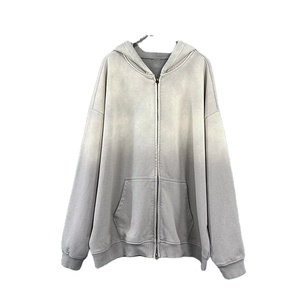 Fabrication en gros, conception personnalisée, sweat-shirts à capuche pour hommes de haute qualité, à épaules tombantes, 100% coton, poids lourd, délavé à l'acide, effet délavé au soleil, avec fermeture éclair - Product Image 1