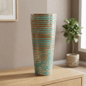 Vase à fleurs en Aluminium et fer, Long en métal, patine dorée, finition rustique, pour fleur artificielle, à un prix très raisonnable - Product Image 2