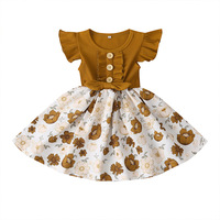 Ensemble 2 pièces de tenues mignonnes pour filles, vêtements d'été pour enfants avec hauts à boutons et robes à volants, col en O pour enfants