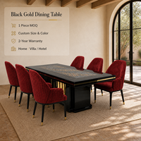 Table à manger moderne de luxe à motifs noirs et dorés, 8 places, table rectangulaire sur piétement pour la maison, la villa, l'hôtel, le restaurant, meubles