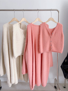 Suéter de Cachemira de visón Real para mujer, cárdigans largos de Cachemira para mujer, abrigo y Chaleco de punto, conjunto de dos piezas - Product Image 3