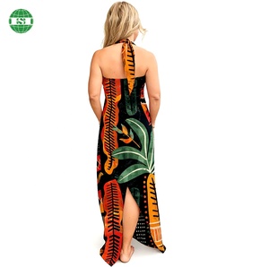 Abito Lungo con Stampa Tropicale Personalizzata, Scollo a V Profondo e Spalline per Donna, con <span class=keywords><strong>Spacco</strong></span> Posteriore e Tasca <span class=keywords><strong>Laterale</strong></span> HOUSON FACTORY - Product Image 2