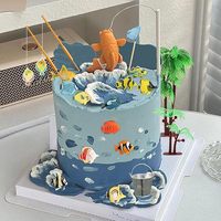 Lot de 20 décorations de gâteau sur le thème de la pêche : canne à pêche, filet, seau, poisson, palmier – Fournitures de fête d'anniversaire pour garçons et hommes en extérieur