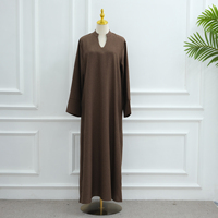 Nouvelle arrivée 2026 Robes modestes Robe abaya simple fermée pour femmes musulmanes avec poches Col en V Mélange de lin Vêtements islamiques