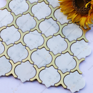 Bằng tia nước thép không gỉ và đá cẩm thạch Gạch <span class=keywords><strong>Mosaic</strong></span> ánh sáng sang trọng phong cách trang trí kim loại và đá Cẩm Thạch Dát đèn lồng Gạch <span class=keywords><strong>Mosaic</strong></span> - Product Image 2