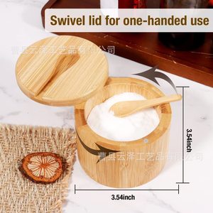 Wooden round salt box, bamboo seasoning <b>jar</b> with rotating lid, salt, <b>spice</b>, condiment box, pepper <b>spice</b> box - Product Image 4