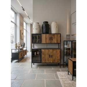 Console de rangement extensible vintage industrielle en bois massif avec cadre métallique grande capacité - Product Image 3