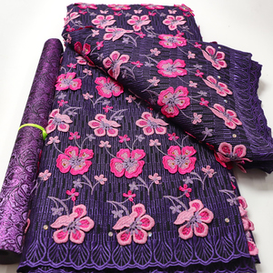 Alta calidad nueva moda precio al por mayor azul real Lafaya encaje suave gasa Suiza algodón encaje bordado tela vestido de novia - Product Image 5