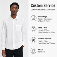 Camisa Oxford Versátil 100% Algodão para Homens, Casual Diária, Branca e Azul, Camisa Masculina de Manga Longa, Atacado B2B, Fabricante Personalizado