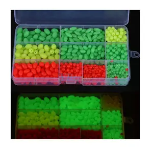 100pcs Glow Beads Hard Plastic Luminous Fishing Beads Green White Fish Bead  Oval