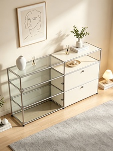 Luxury Mid-century Modular Stainless Steel <b>Sideboard</b> Bauhaus-Style Living Room <b>Storage</b> Cabinet 3 Shelves TV Cabinet Model 1369 - Product Image 4