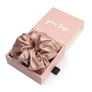 Factory Custom Logo Label Large Pure Silk Hair Tie For Women Vegan 100% Mulberry Silk Scrunchie With Box