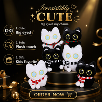 Porte-clés en peluche super doux chat noir et blanc aux grands yeux, en cristal, artisanat Xia Wei, décoration de sac à dos pour filles, cadeau pour les 8-13 ans