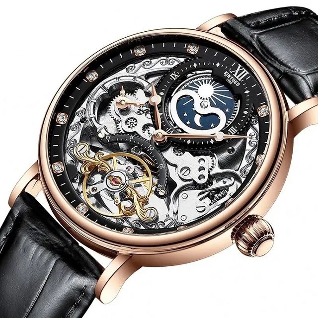 Luxury Brand KINYUED J055 Skeleton Waterproof Mens Business Automatic Mechanical Watch