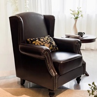 Fauteuil à dossier haut en cuir véritable, brun, une place, style américain, fauteuil inclinable pour salon