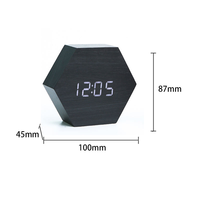 Horloge de bureau numérique hexagonale promotionnelle en bois avec veilleuse, date, température, commande vocale et décoration intérieure
