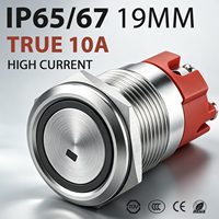 Tombol Tekan Logam Stainless Steel Sementara Bercahaya 19MM 10A 1NO IP67 IP65 Tahan Air dengan Lampu LED Biru