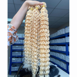 613 vierge de Cheveux Humains Bundles,613 Cuticules Alignés Cheveux Bundles Avec Frontale, Blonde Vierge de Cheveux Humains 613 Faisceaux Avec Fermeture - Product Image 1