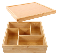 Boîte de rangement rectangulaire en bambou avec couvercle, 5 compartiments, plateau de service pour noix et fruits, boîte organisatrice de collations pour la maison, le bureau et les fêtes