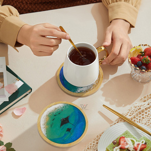 Sous-verres artistiques en résine d'acacia, ensemble de sous-verres pour la maison, le bureau, les boissons, le thé, le café, tapis pour tasses - Product Image 4