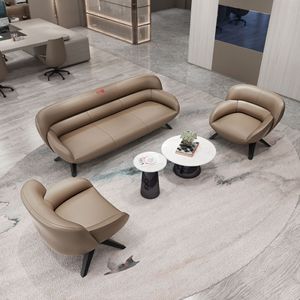 Aobin Executive Sofa Coffee Brown Modern Minimalist <b>Office</b> Hotel Lobby Sofa With Embossing Leather - Product Image 1