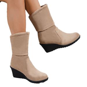 Bottines pour femmes, imprimé léopard, manches plissées, daim, bottines courtes, automne, nouvelle taille grande, bottes compensées tendance européennes et américaines - Product Image 5