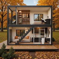 Maison conteneur préfabriquée à deux étages démontable, bâtiment préfabriqué à double couche, balcon, toit plat, maison modulaire portable, bureau moderne