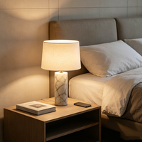 Lampe de table en marbre Breccia Viola de luxe italienne, abat-jour en tissu de lin, décoration de chevet de chambre à coucher, lampe de bureau LED pour hôtel, villa, décoration de la maison