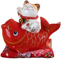 Appeso pesce in ceramica cinese feng shui bianco ceramica gatto fortunato figura maneki neko fortuna gatto salvadanaio portafortuna portafortuna salvadanaio