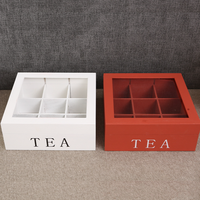 Boîte à Thé Multi-Usage en Bois à 9 Compartiments, Boîte de Rangement Carrée pour Sachets de Thé, Coffret Cadeau