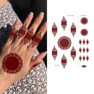 Pegatinas exclusivas de tatuaje de Henna a juego para madre y bebé, patrones de encaje negro no tóxicos seguros, arte corporal temporal suave para la familia - Product Image 1