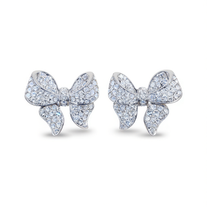 Orecchini con Fiocco e Diamanti in Oro Bianco, Taglio Brillante Rotondo, Colore G, Diamanti Naturali, Gioielli da Donna per Uso Quotidiano - Product Image 1