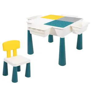 DIY children's building table multifunctional assembling toy compatible with learning game write work block study 1table 2chair