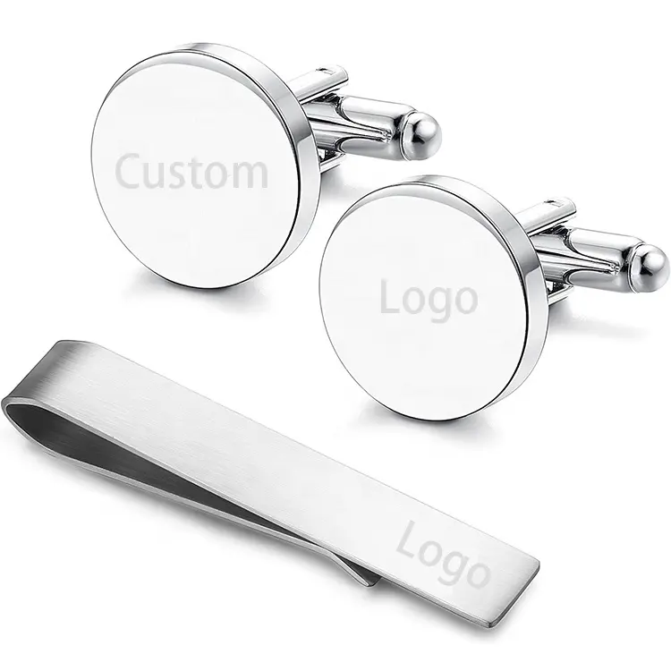 Laser blank men's metal round square silver customized cufflinks for men in boxes