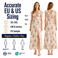 Robe longue personnalisée 100 % viscose tissée à imprimé floral pour femme, col en V, certifiée OEKO-TEX, style bohème d'été avec fente latérale