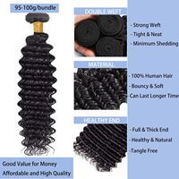 Extensiones de Cabello Virgen Remy 15A, Ondulado Profundo, Doble Trama, Paquete a Granel, 100% Virgen, Permanente, Todos los Colores para Mujer Negra