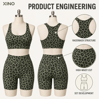 Ensemble de yoga personnalisé pour femme, imprimé léopard, respirant, extensible dans les quatre sens, soutien-gorge de sport et short cycliste taille haute, 2 pièces, tenue de sport privée