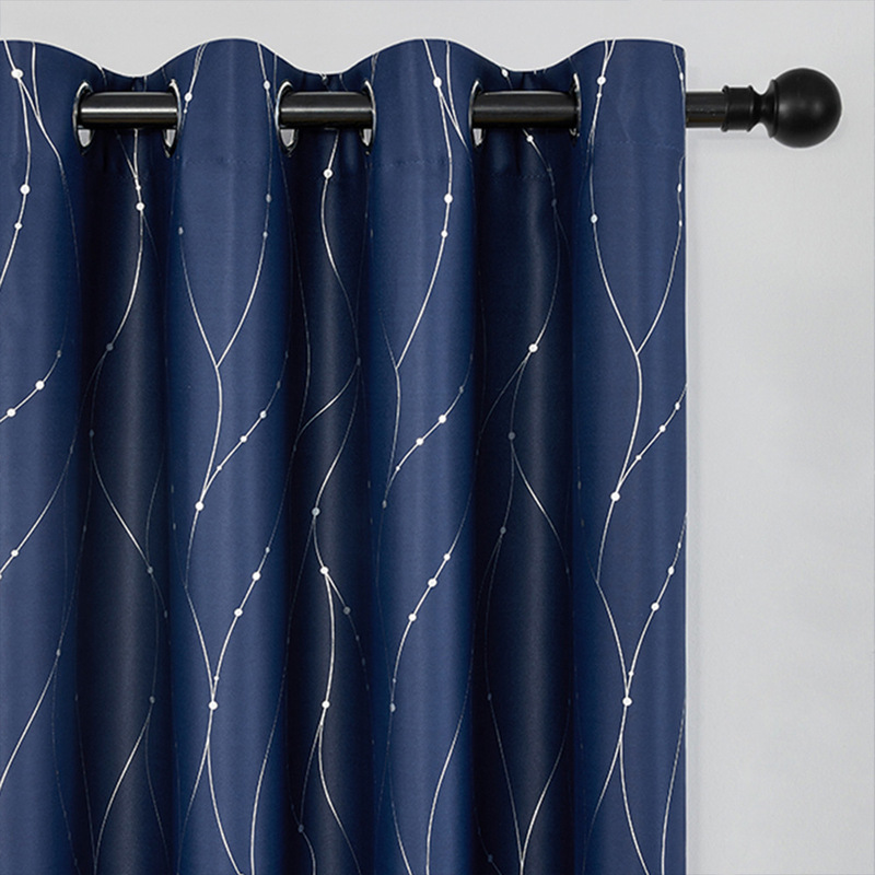 Blackout Curtain Silver Geometric Pattern Sliding
