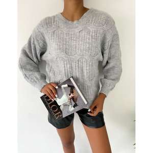 Suéter de Punto con Cuello de Lazo para Mujer, Estilo Coreano Informal, con Estampado de Logotipo en la Parte Delantera, Suave y Largo/Corto para la Temporada de Otoño - Product Image 3